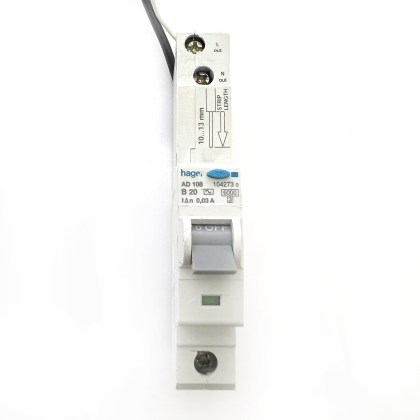 Hager AD106 104273 B20 20A 20 Amp 30mA RCBO Circuit Breaker Type AC
